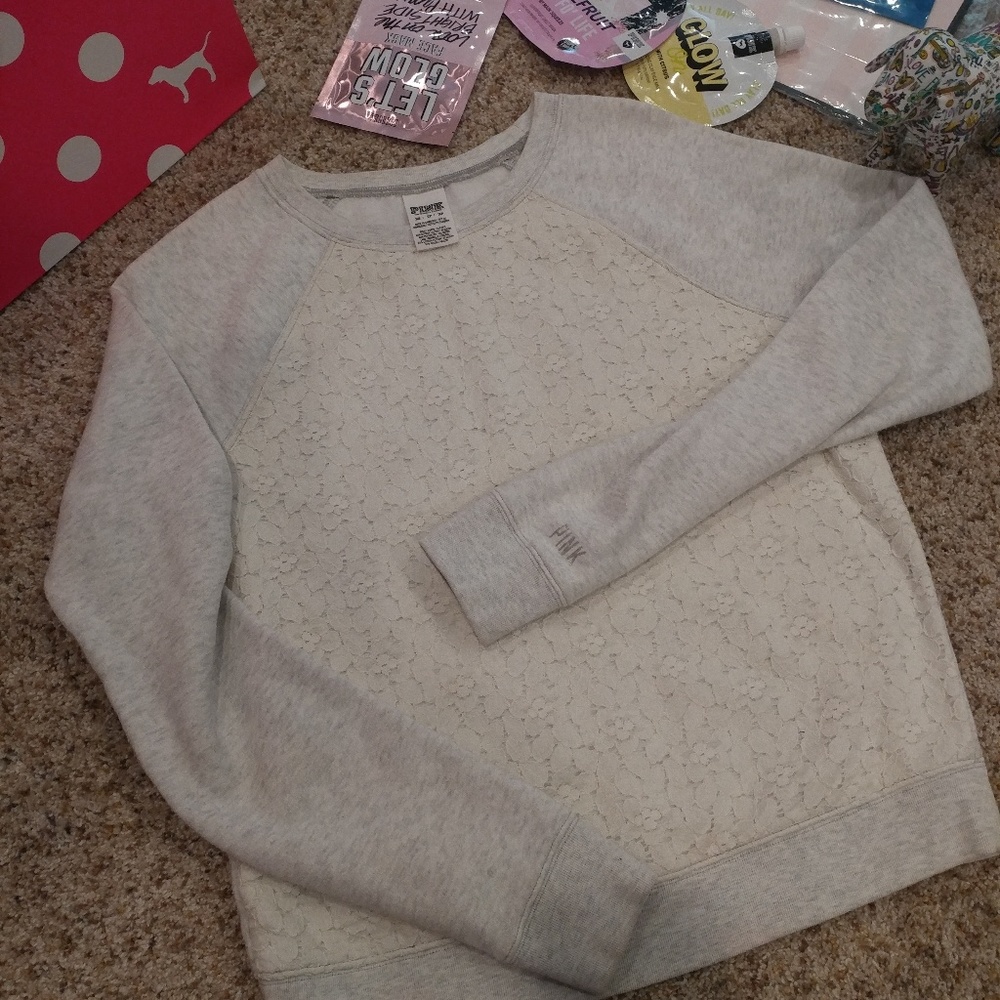 PINK VS RARE LACE FRONT SWEATSHIRT